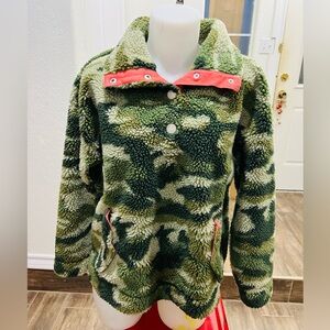 J.Crew Fleece Camo Jacket Small Green Camouflage Sherpa Popover